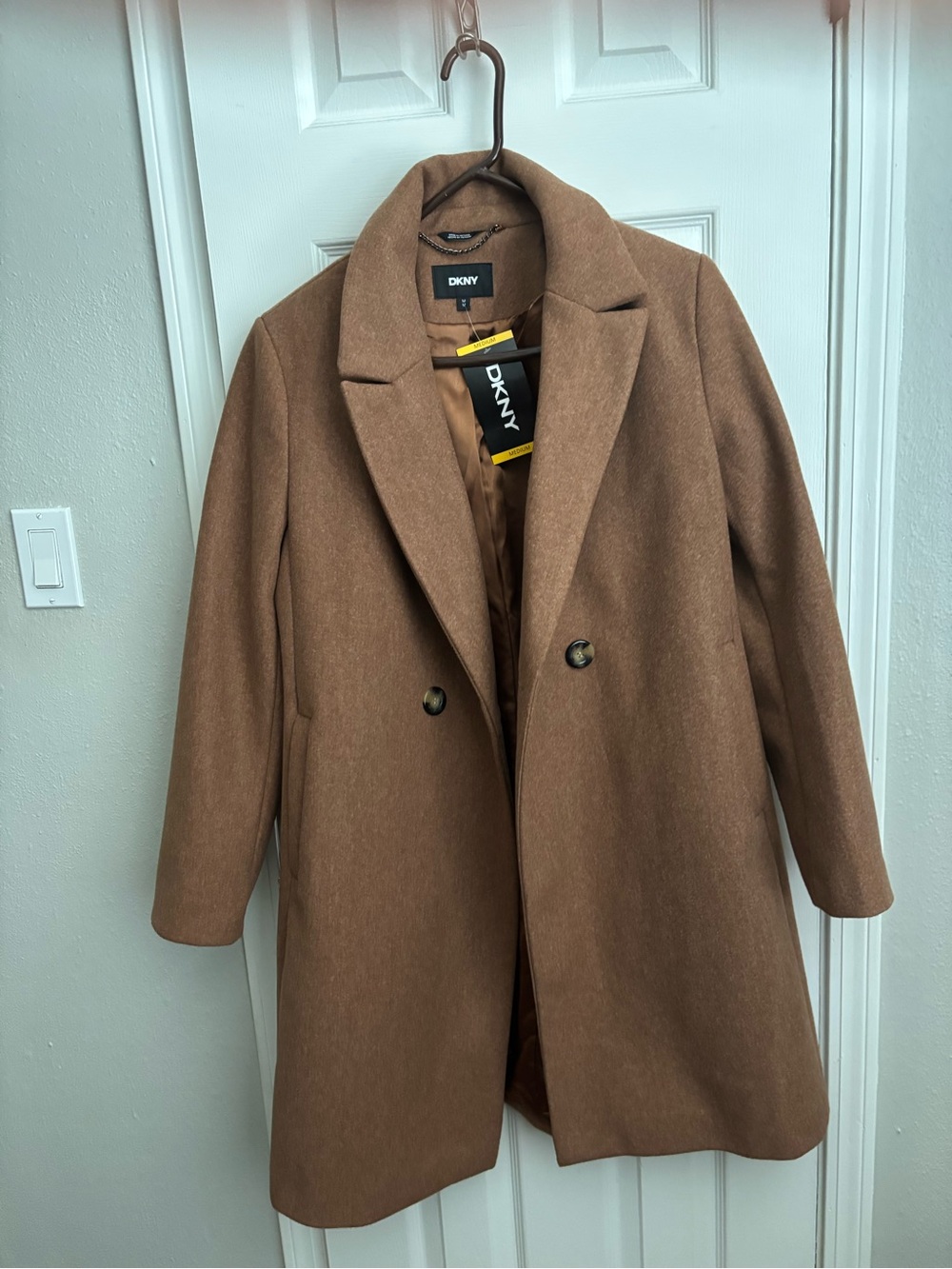 DKNY Women's Camel Brown Wool-Blend Overcoat